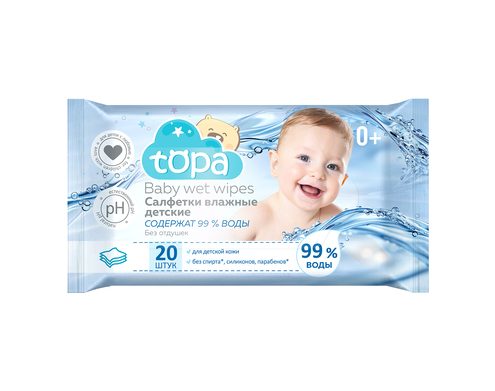Детские салфетки Topa водные 20